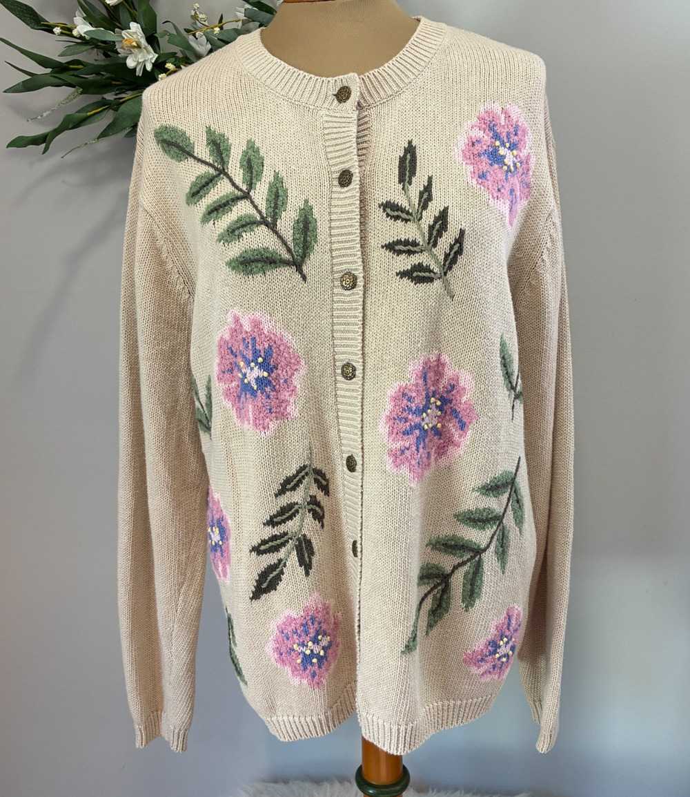 VTG 90s Northern Reflections Floral Embroidered Cardigan Sweater Grannycore, L